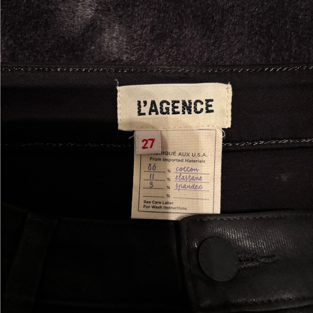 L'AGENCE High Rise Kendra “CROPPED”Flare Coated Jeans- SIZE 27- Black- - Picture 3 of 5
